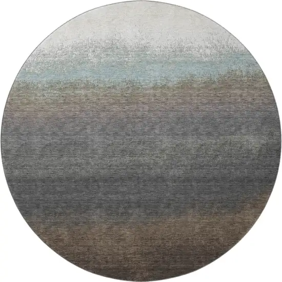 8' Brown Gray And Silver Ombre Washable Round Rug With UV Protection Photo 4