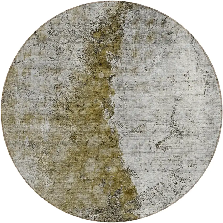 8' Brown Gray And Silver Round Abstract Washable Indoor Outdoor Area Rug Photo 2