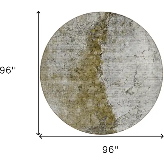 8' Brown Gray And Silver Round Abstract Washable Indoor Outdoor Area Rug Photo 3