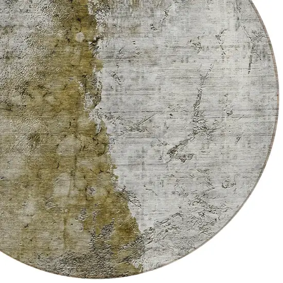 8' Brown Gray And Silver Round Abstract Washable Indoor Outdoor Area Rug Photo 4