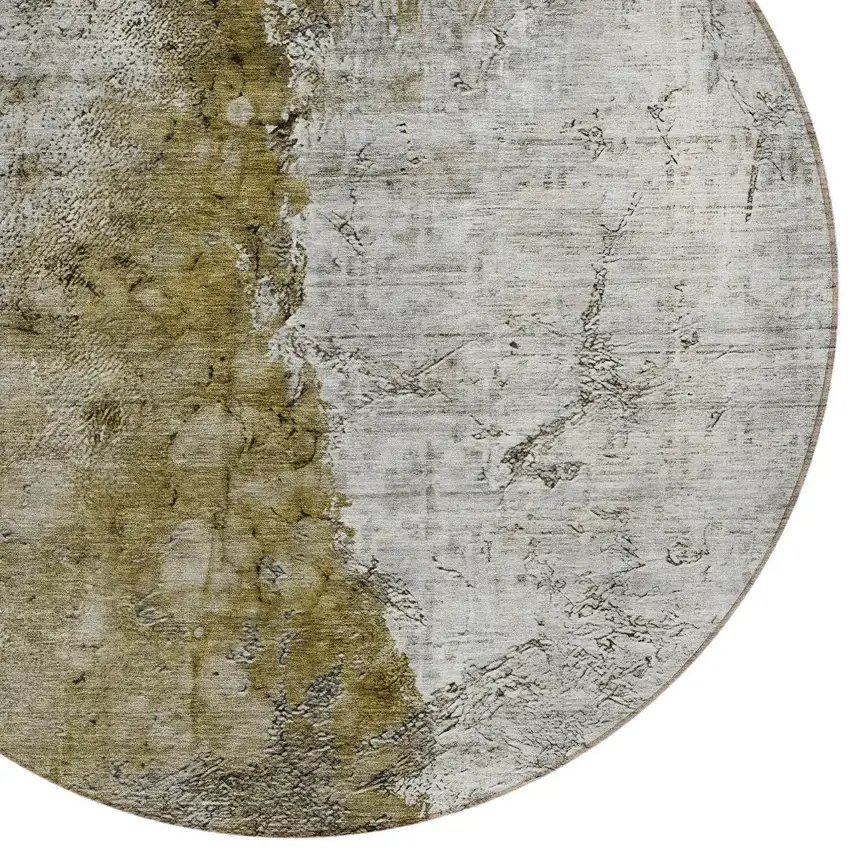 8' Brown Gray And Silver Round Abstract Washable Indoor Outdoor Area Rug Photo 4