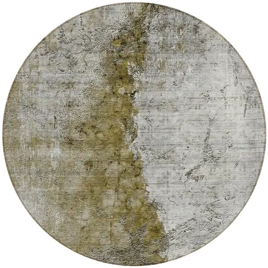 8' Brown Gray And Silver Round Abstract Washable Indoor Outdoor Area Rug Photo 5