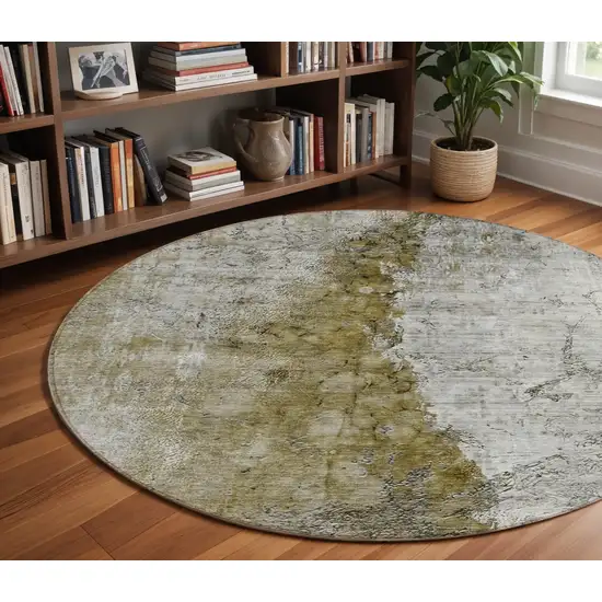 8' Brown Gray And Silver Round Abstract Washable Indoor Outdoor Area Rug Photo 7