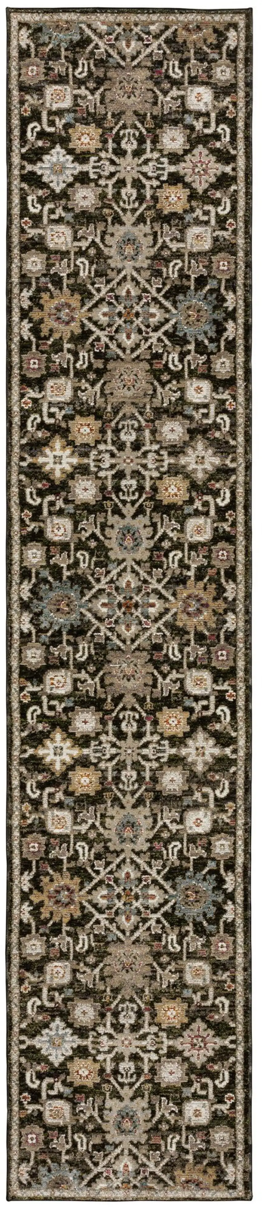 8' Brown Gray And Tan Oriental Runner Rug Photo 4