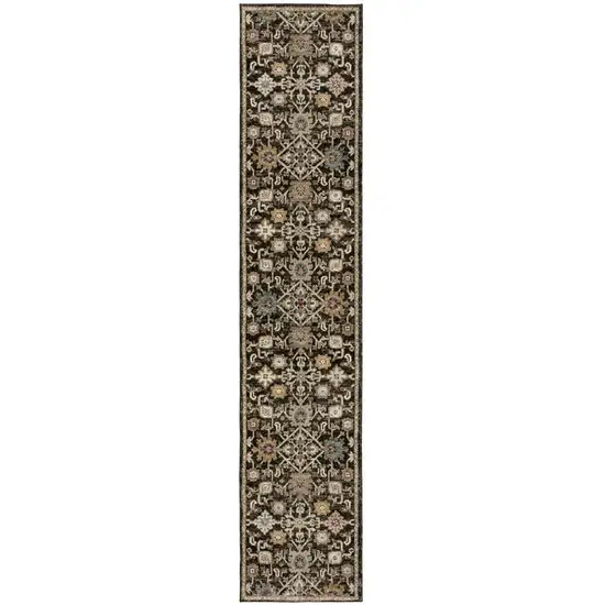 8' Brown Gray And Tan Oriental Runner Rug Photo 4