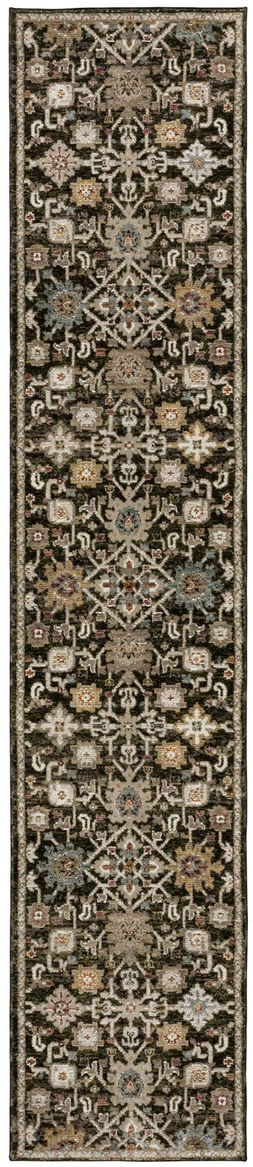 8' Brown Gray And Tan Oriental Runner Rug Photo 2