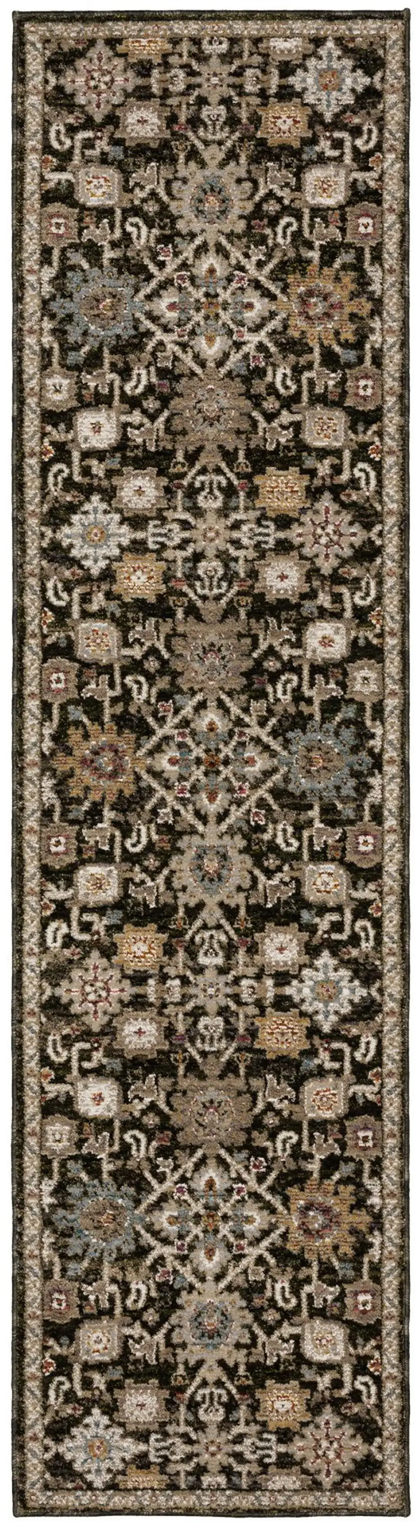 12' Brown Gray And Tan Oriental Runner Rug Photo 2