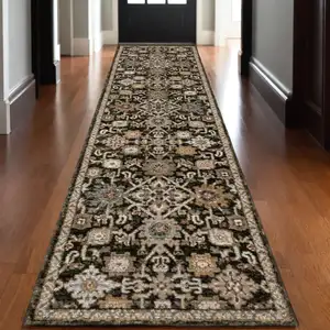 Photo of 12' Brown Gray And Tan Oriental Runner Rug