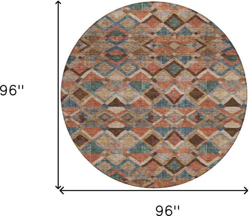 8' Brown Gray And Tan Round Geometric Washable Indoor Outdoor Area Rug Photo 8