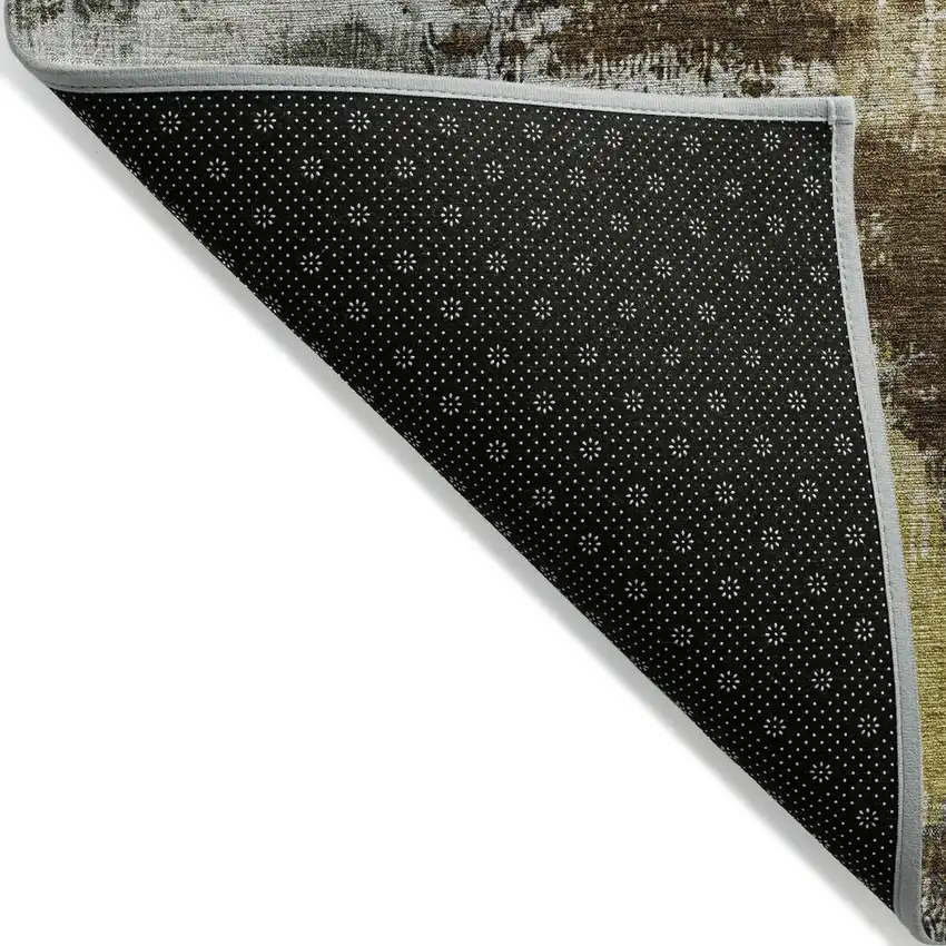 8' Brown Gray And Taupe Round Abstract Washable Indoor Outdoor Area Rug Photo 7