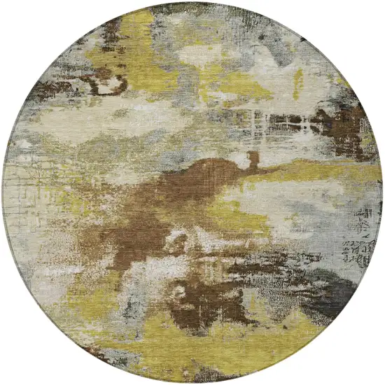 8' Brown Gray And Taupe Round Abstract Washable Indoor Outdoor Area Rug Photo 4