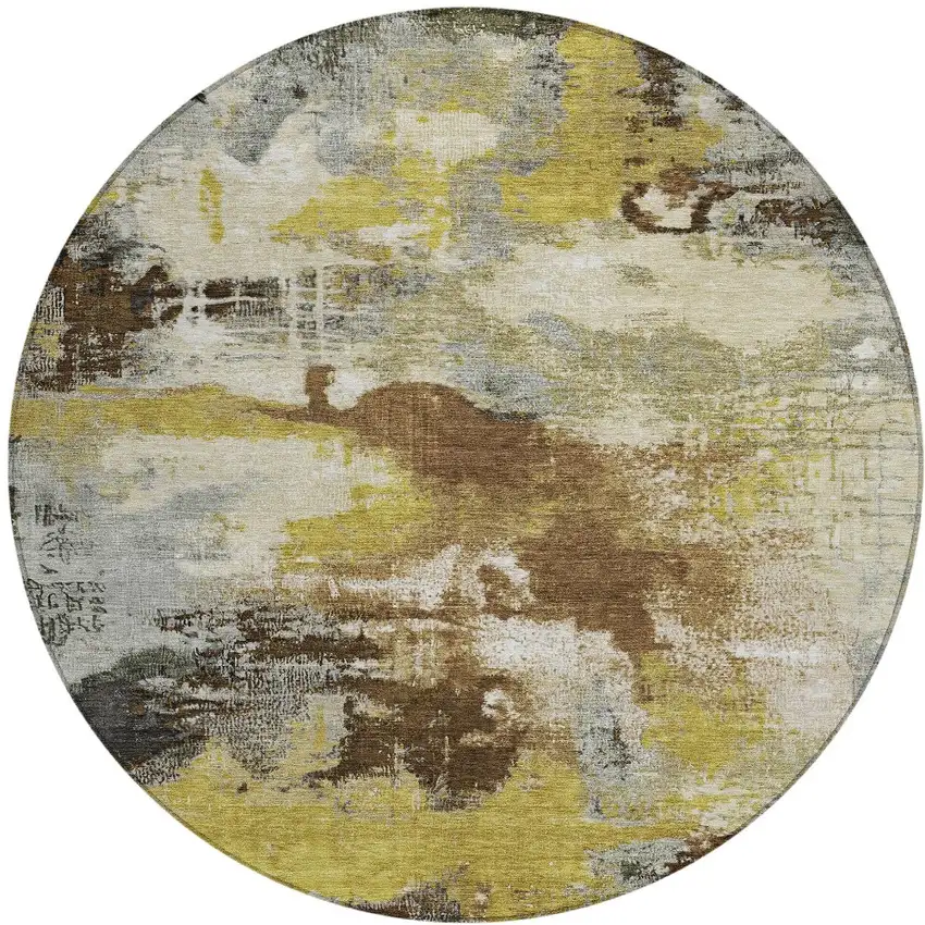 8' Brown Gray And Taupe Round Abstract Washable Indoor Outdoor Area Rug Photo 3