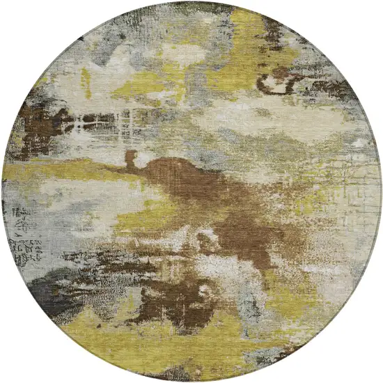 8' Brown Gray And Taupe Round Abstract Washable Indoor Outdoor Area Rug Photo 1