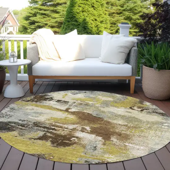 8' Brown Gray And Taupe Round Abstract Washable Indoor Outdoor Area Rug Photo 5