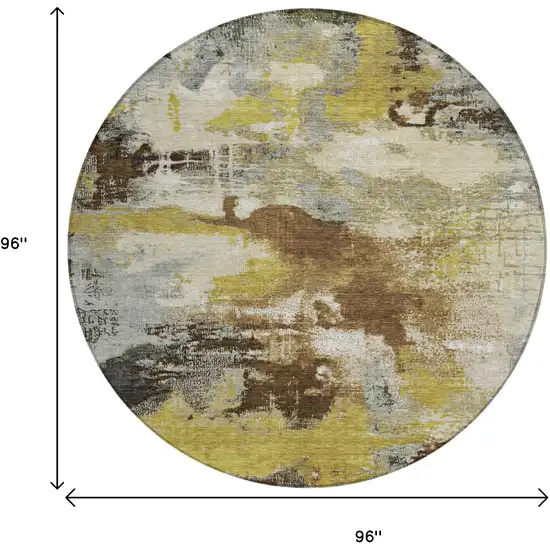 8' Brown Gray And Taupe Round Abstract Washable Indoor Outdoor Area Rug Photo 8