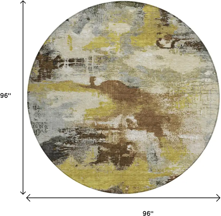 8' Brown Gray And Taupe Round Abstract Washable Indoor Outdoor Area Rug Photo 8