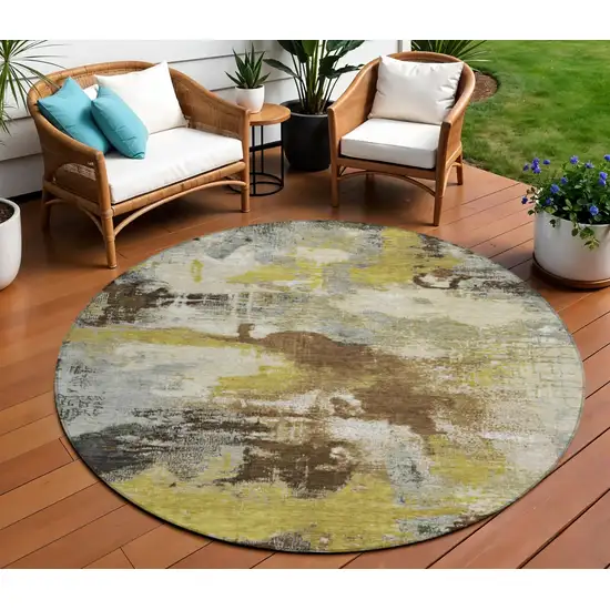 8' Brown Gray And Taupe Round Abstract Washable Indoor Outdoor Area Rug Photo 2