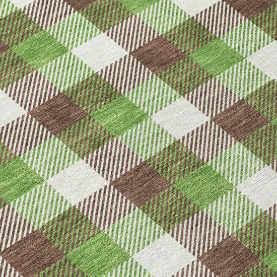 8' Brown Green And Beige Round Plaid Washable Indoor Outdoor Area Rug Photo 8