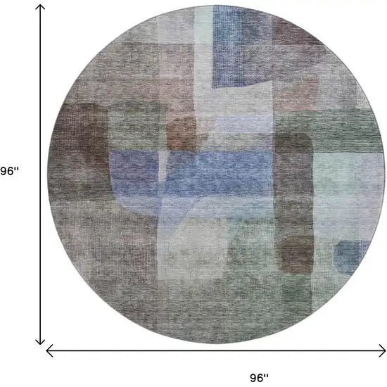 8' Brown Green And Blue Abstract Washable Round Rug With UV Protection Photo 9