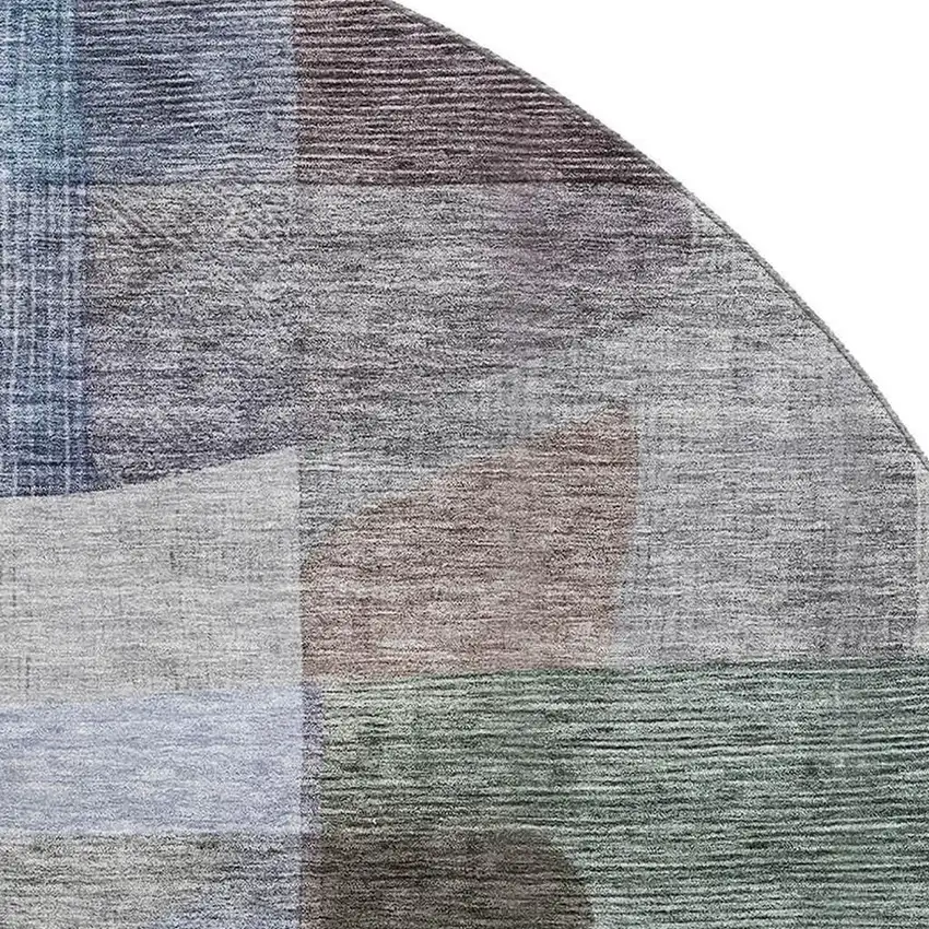 8' Brown Green And Blue Abstract Washable Round Rug With UV Protection Photo 2