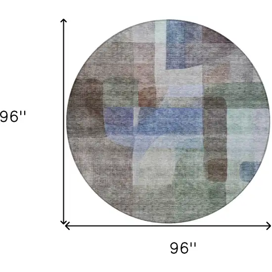8' Brown Green And Blue Round Abstract Washable Indoor Outdoor Area Rug Photo 9