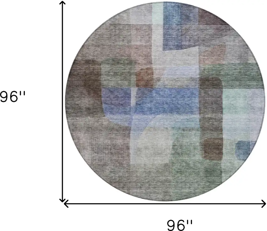 8' Brown Green And Blue Round Abstract Washable Indoor Outdoor Area Rug Photo 9