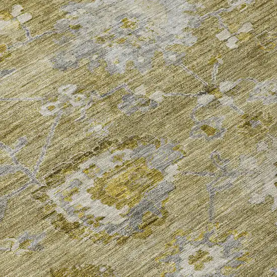 8' Brown Green And Gray Round Floral Washable Indoor Outdoor Area Rug Photo 8