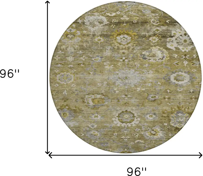 8' Brown Green And Gray Round Floral Washable Indoor Outdoor Area Rug Photo 9