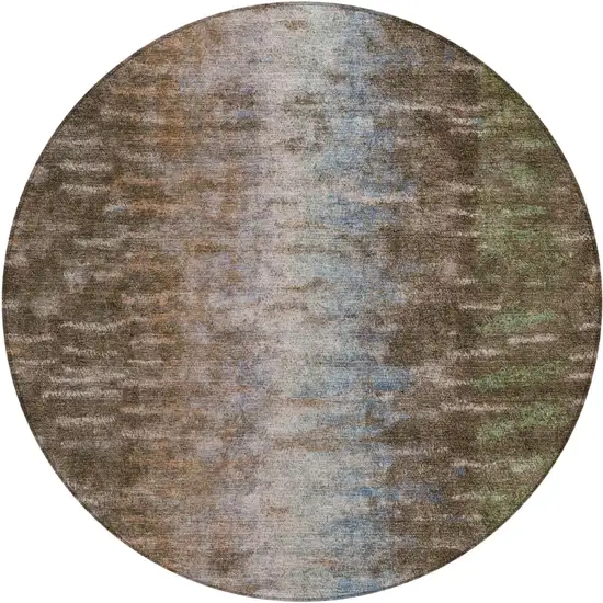 8' Brown Green And Ivory Round Abstract Washable Indoor Outdoor Area Rug Photo 2