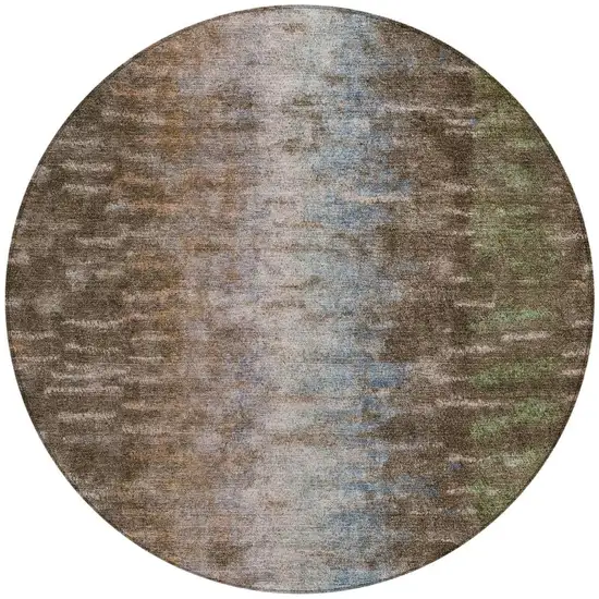 8' Brown Green And Ivory Round Abstract Washable Indoor Outdoor Area Rug Photo 4