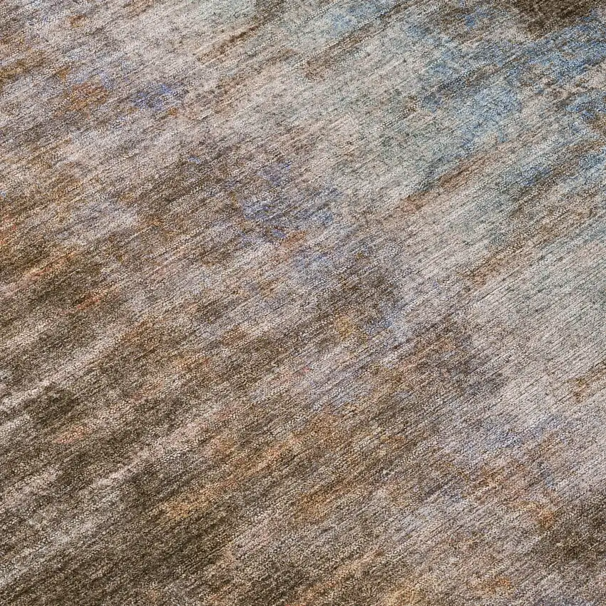 8' Brown Green And Ivory Round Abstract Washable Indoor Outdoor Area Rug Photo 8