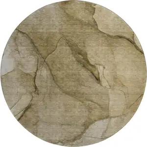 Photo of 8' Brown Ivory And Beige Abstract Washable Round Rug With UV Protection