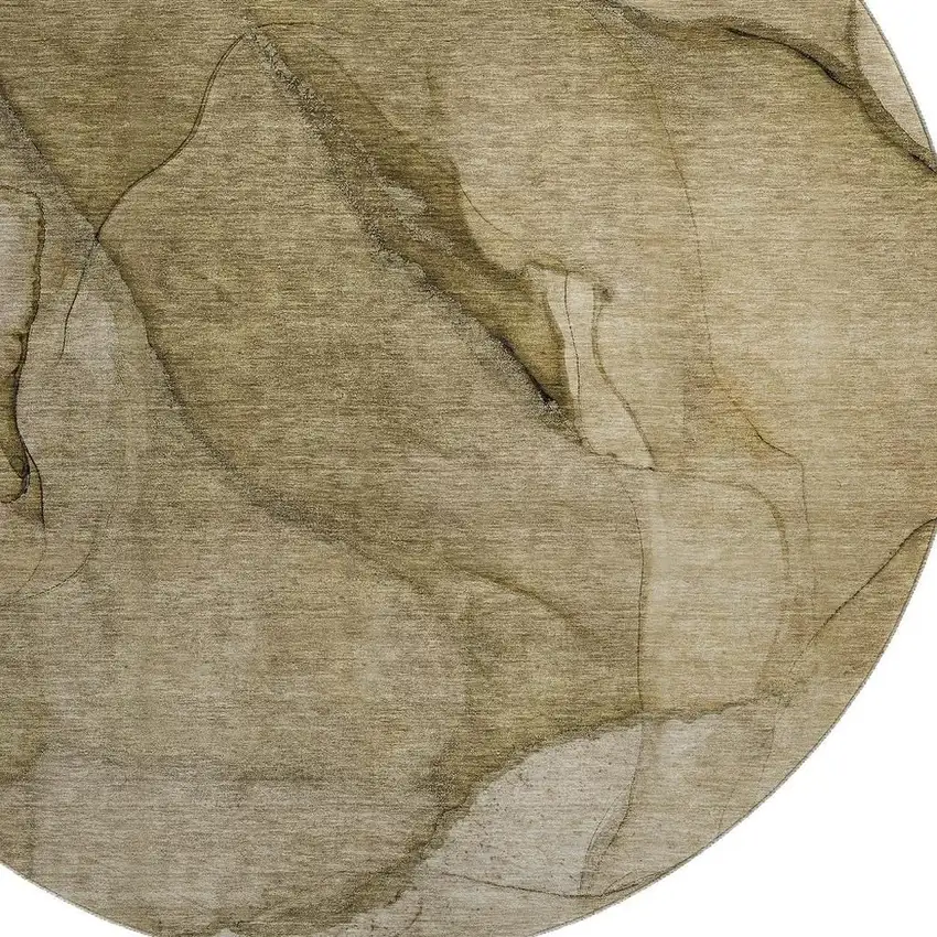 8' Brown Ivory And Beige Abstract Washable Round Rug With UV Protection Photo 3