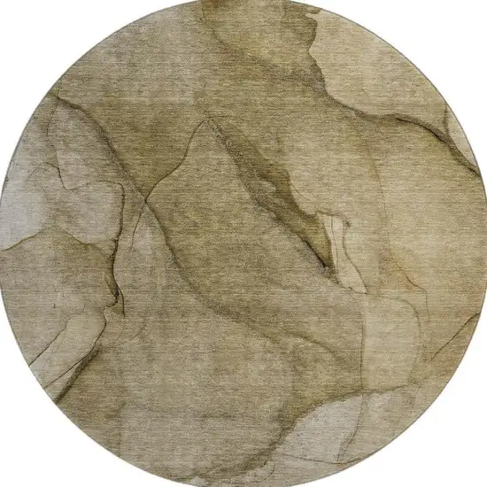 8' Brown Ivory And Beige Abstract Washable Round Rug With UV Protection Photo 4
