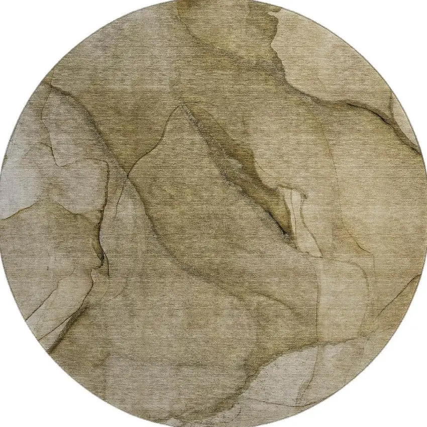 8' Brown Ivory And Beige Abstract Washable Round Rug With UV Protection Photo 4