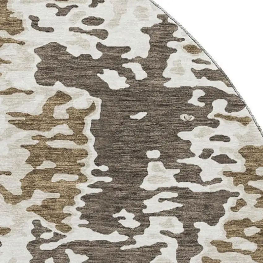 8' Brown Ivory And Beige Abstract Washable Round Rug With UV Protection Photo 2