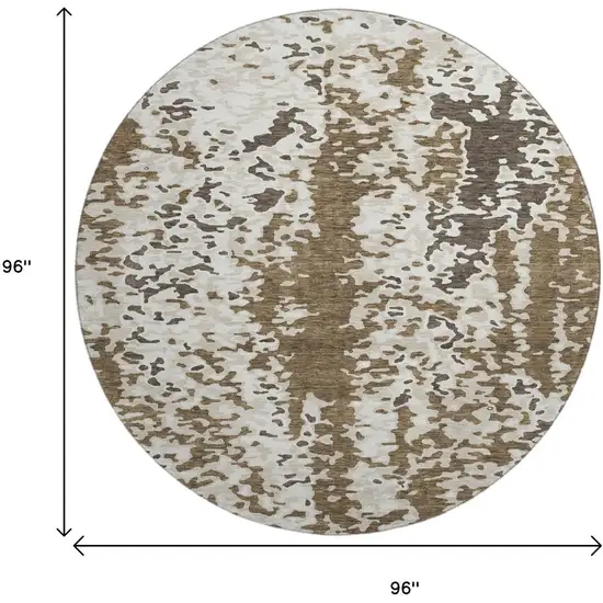8' Brown Ivory And Beige Abstract Washable Round Rug With UV Protection Photo 9