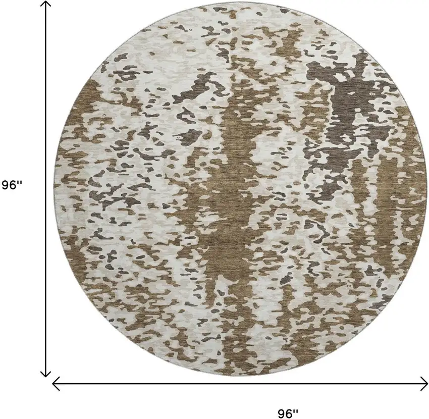 8' Brown Ivory And Beige Abstract Washable Round Rug With UV Protection Photo 9