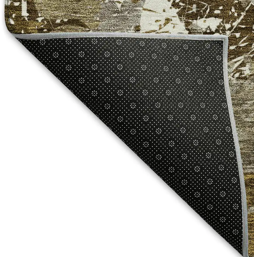 8' Brown Ivory And Beige Damask Washable Round Rug With UV Protection Photo 5