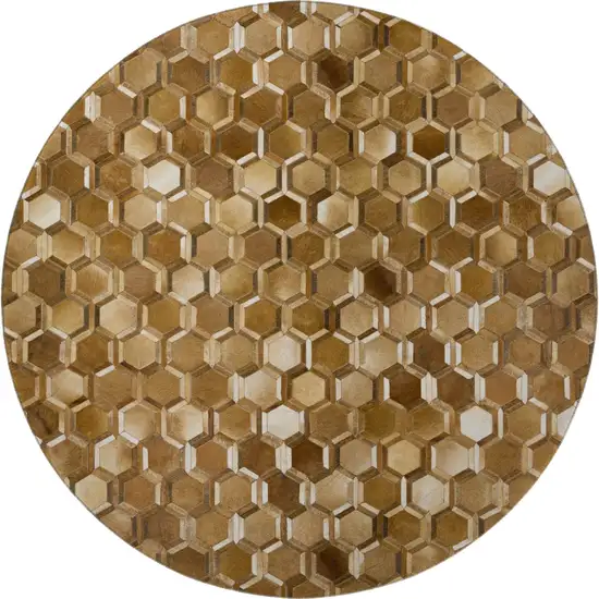 8' Brown Ivory And Beige Geometric Washable Round Rug With UV Protection Photo 4