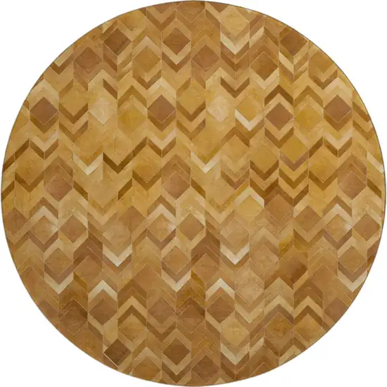 8' Brown Ivory And Beige Geometric Washable Round Rug With UV Protection Photo 2