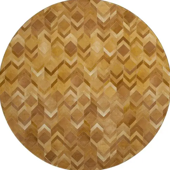 8' Brown Ivory And Beige Geometric Washable Round Rug With UV Protection Photo 4
