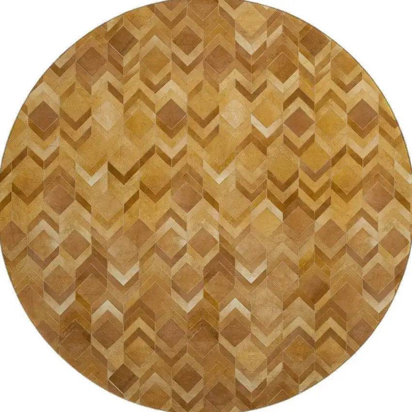 8' Brown Ivory And Beige Geometric Washable Round Rug With UV Protection Photo 4