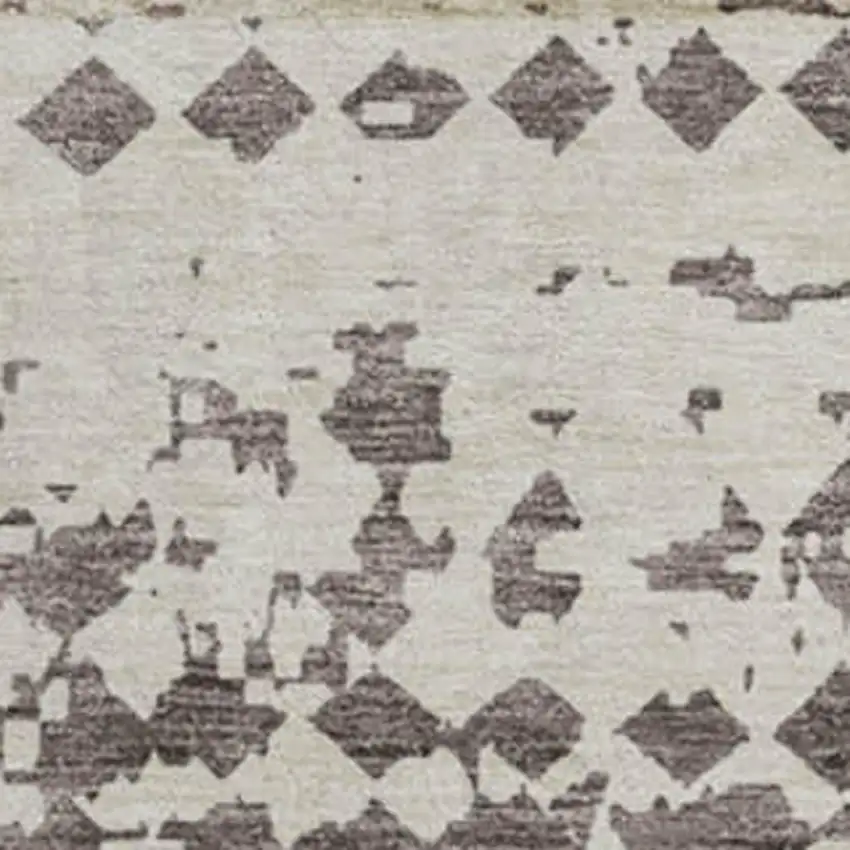 8' Brown Ivory And Beige Geometric Washable Round Rug With UV Protection Photo 2