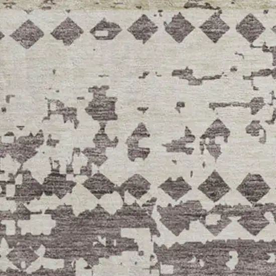 8' Brown Ivory And Beige Geometric Washable Round Rug With UV Protection Photo 3