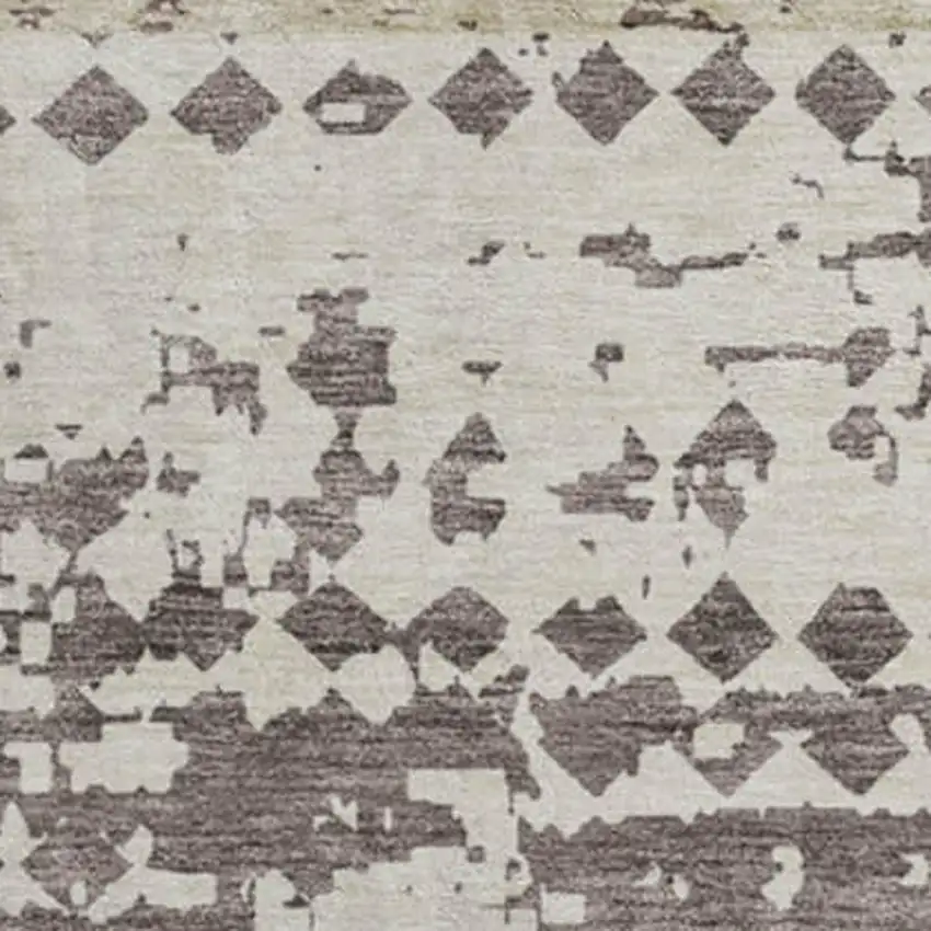 8' Brown Ivory And Beige Geometric Washable Round Rug With UV Protection Photo 3