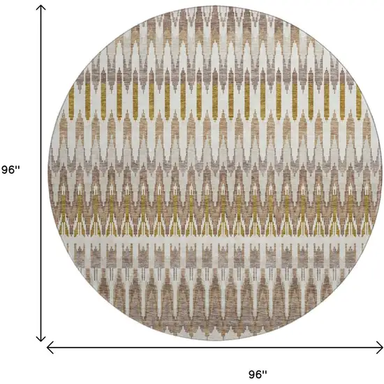 8' Brown Ivory And Beige Southwestern Washable Round Rug With UV Protection Photo 3