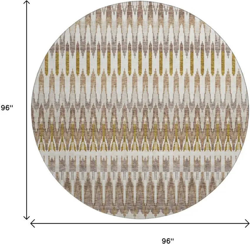 8' Brown Ivory And Beige Southwestern Washable Round Rug With UV Protection Photo 3
