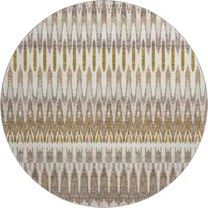 Photo of 8' Brown Ivory And Beige Southwestern Washable Round Rug With UV Protection