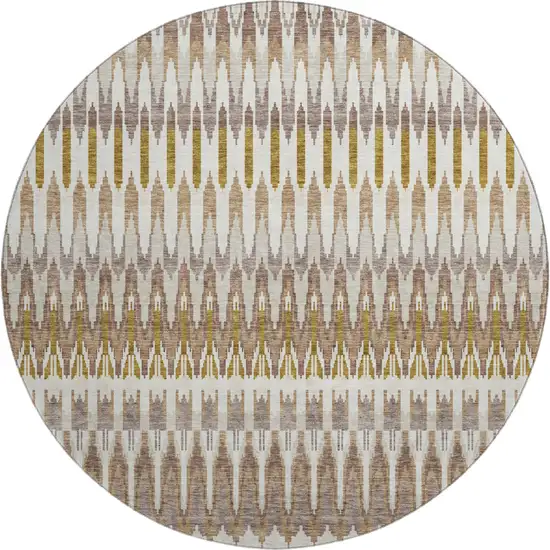 8' Brown Ivory And Beige Southwestern Washable Round Rug With UV Protection Photo 1